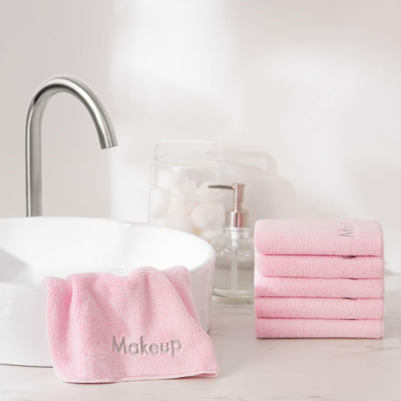 Arkwright, LLC Arkwright Makeup Towels - Pack of 6 - Ultra Soft & Gentle Microfiber Coral Fleece Washcloth Face Make Up Remover, Reusuable Eraser Cloth Essentials for Hosts & Artists, 13 x 13 in, Pink - Image 4